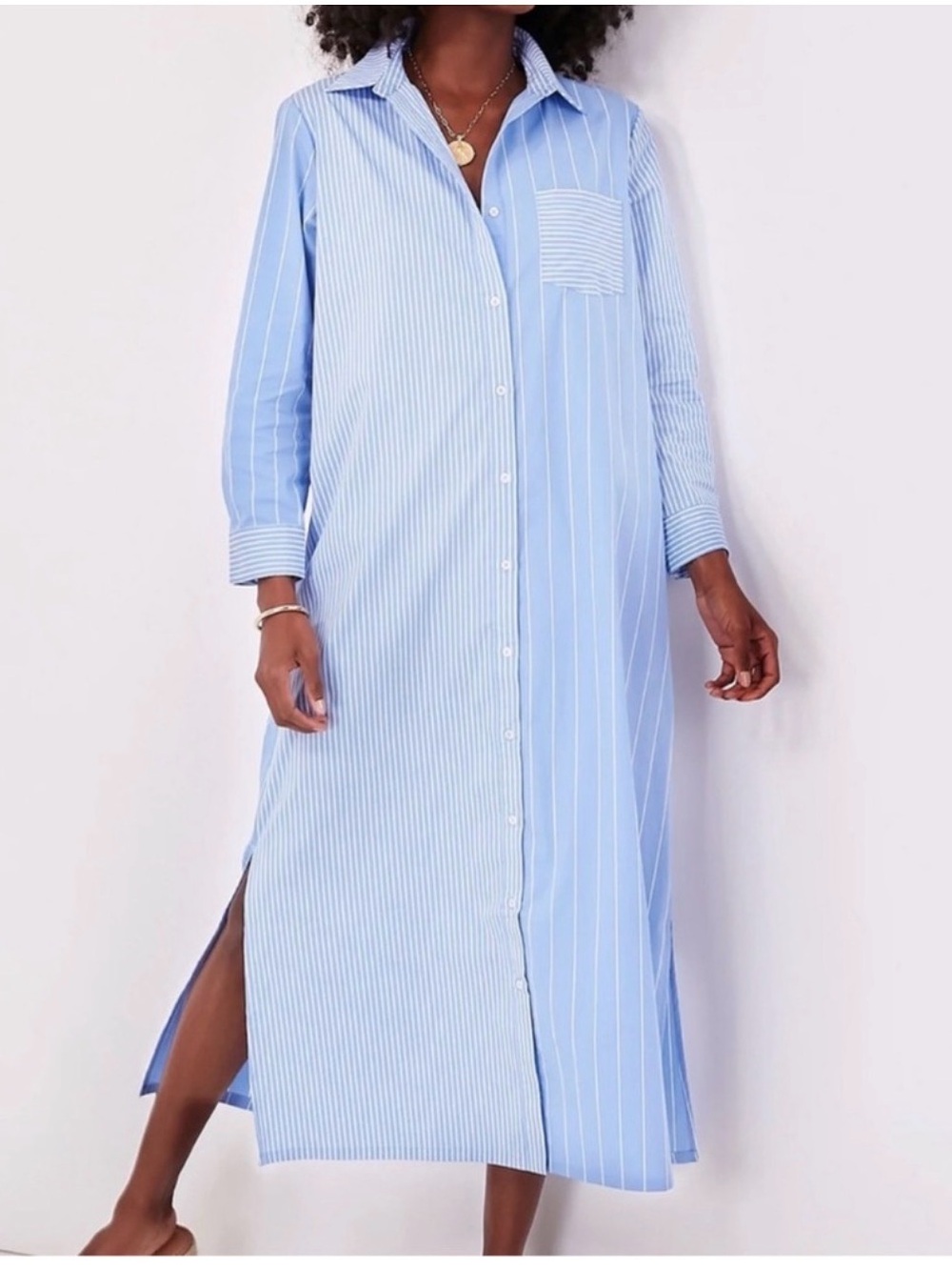 Pomander Place Striped Shirt Dress in Light Blue